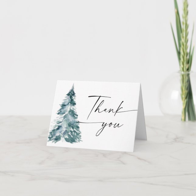 Carte De Remerciements Aquarelle sapin de Noël élégant hiver (Devant)