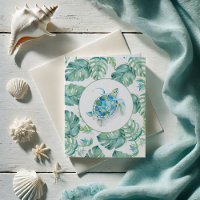 Aquarelle Sea Turtle Palm Feuilles