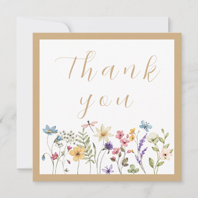 Carte De Remerciements Aquarelle simple Beige Fleur sauvage Floral (Devant)