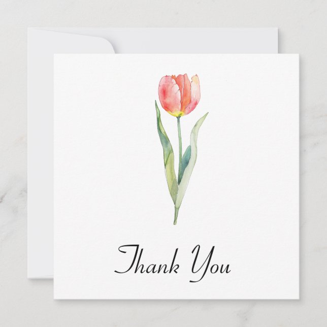 Carte De Remerciements Aquarelle simple de Tulipe rose (Devant)