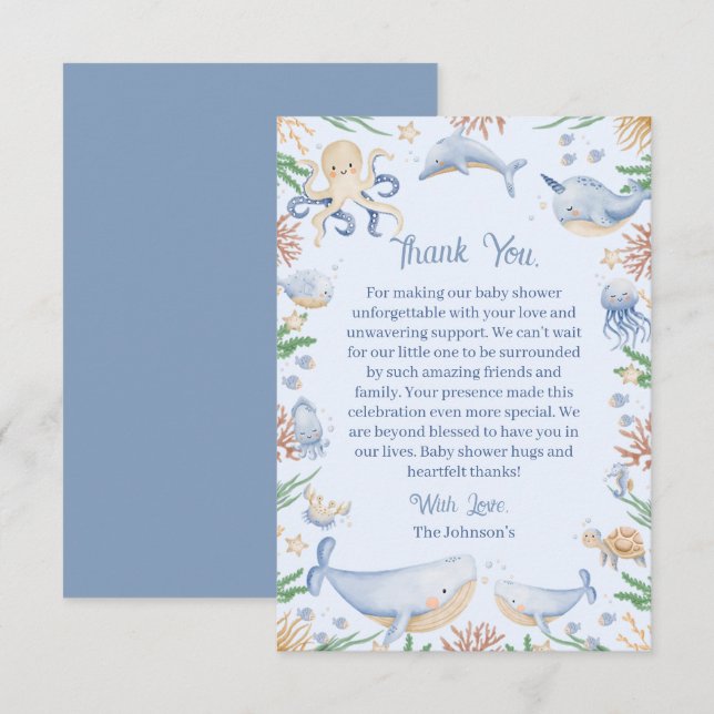 Carte De Remerciements Aquarelle sous le Baby shower marin (Devant / Derrière)