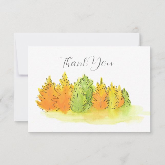 Carte De Remerciements Aquarelle, Stylo et Encre Arbres d'automne (Devant)