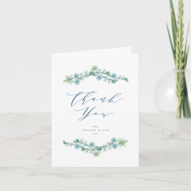 Carte De Remerciements Aquarelle Succulent Jardin élégant Mariage d'été (Devant)