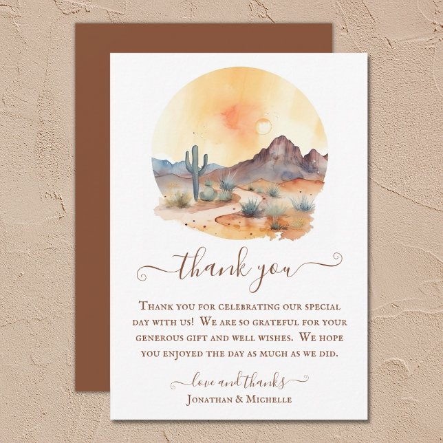 Carte De Remerciements Aquarelle sud-ouest du désert et Mariage de Cactus (Watercolor Southwestern Desert and Cactus Wedding Thank You Card)