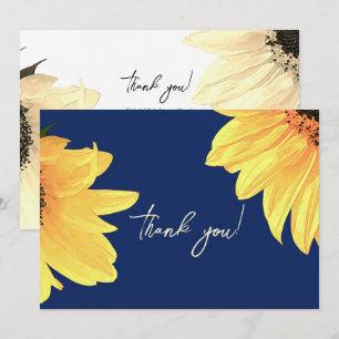 Carte De Remerciements Aquarelle Sunflowers bleu foncé Mariage