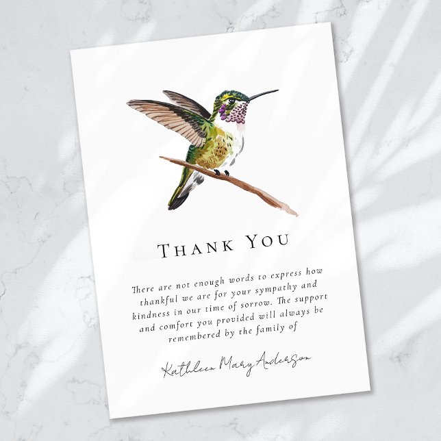 Carte De Remerciements Aquarelle Sympathie des colibris (Créateur téléchargé)