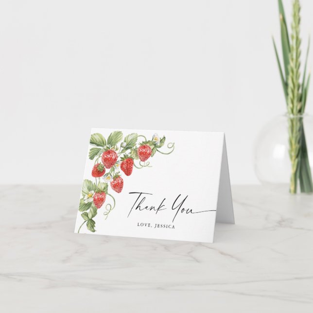 Carte De Remerciements Aquarelle tendance Fraise de prairie (Devant)