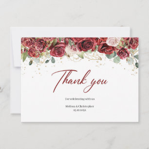 Carte De Remerciements Aquarelle tendance rouge profond et rougir rose ma