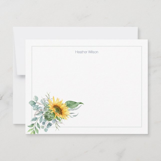 Carte De Remerciements Aquarelle tournesol personnalisé (Devant)