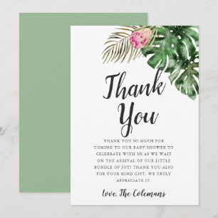 Carte De Remerciements Aquarelle tropicale Baby shower verdoyant