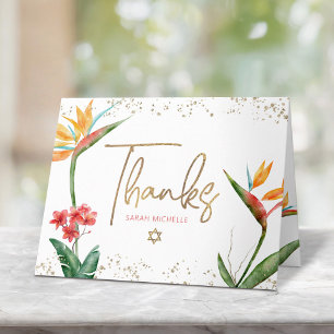 Carte De Remerciements Aquarelle tropicale bat mitzvah Script or floral