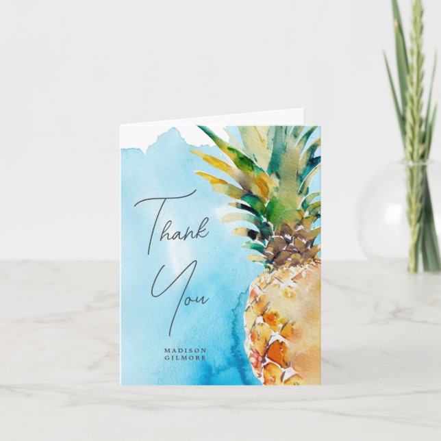 Carte De Remerciements Aquarelle tropicale de l'ananas Mariage (Devant)