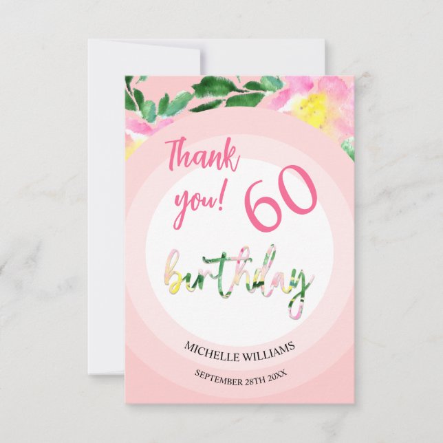 Carte De Remerciements Aquarelle tropicale estivale rose (Devant)