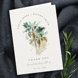 Carte De Remerciements Aquarelle tropicale Palmiers Photo Mariage