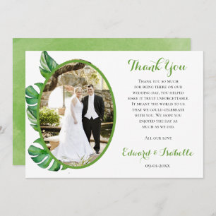 Carte De Remerciements Aquarelle tropicale Vert Monstera Feuille Mariage