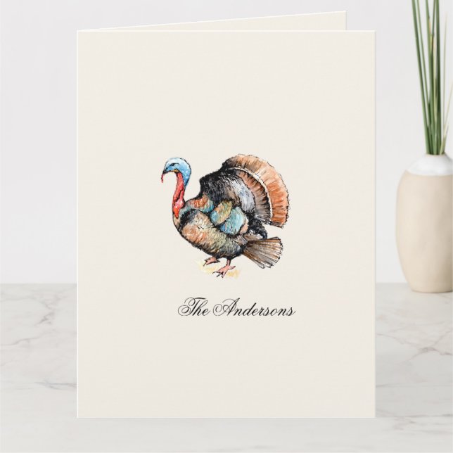 Carte De Remerciements Aquarelle Turquie Thanksgiving plié (Devant)