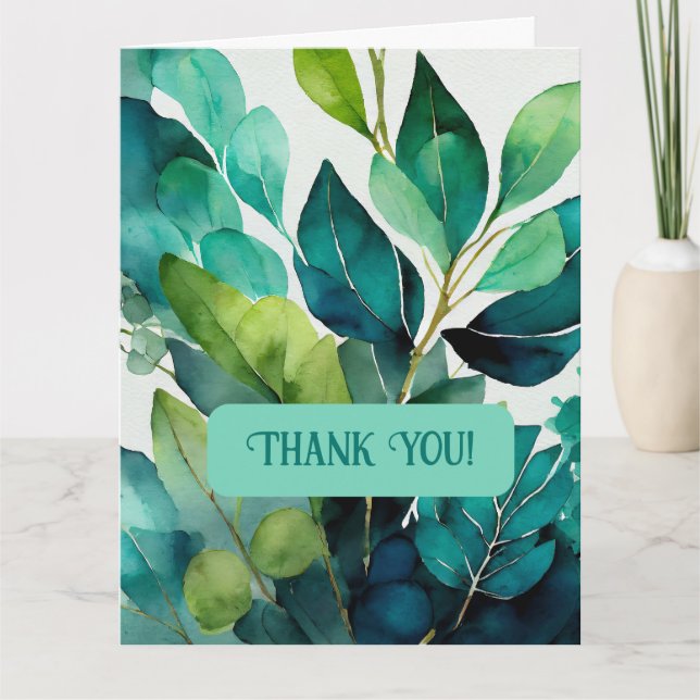 Carte De Remerciements Aquarelle, Turquoise, Bleu, Vert, Botanique, Abstr (Devant)