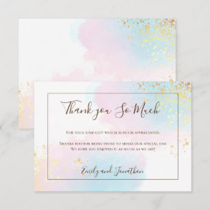 Carte De Remerciements Aquarelle Turquoise rose or Confetti Mariage