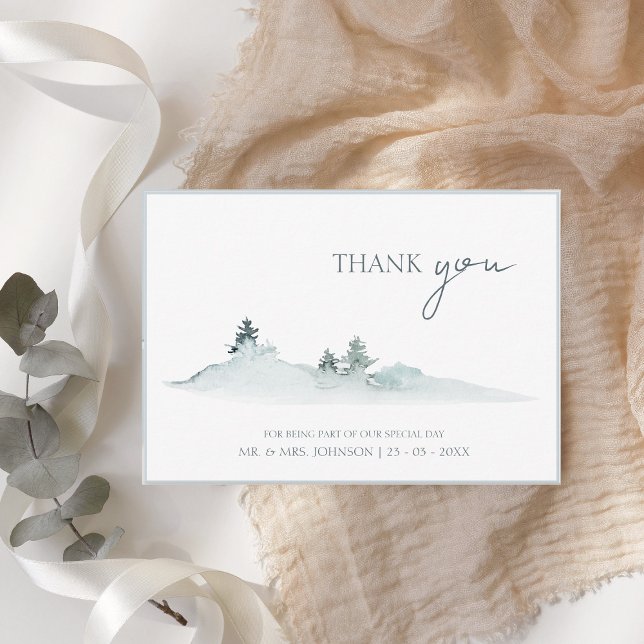Carte De Remerciements Aquarelle Verdure Bois Pins Mariage (Créateur téléchargé)