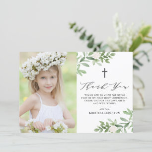 Carte De Remerciements Aquarelle Verdure et fleurs Première communion