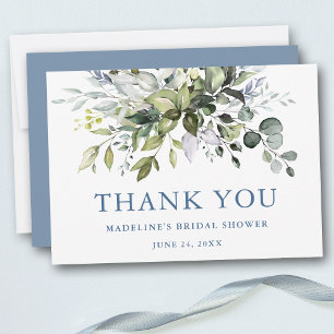 Carte De Remerciements Aquarelle Verdure Fête des mariées bleu Dusty