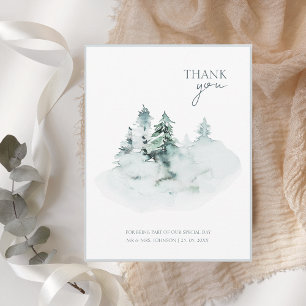 Carte De Remerciements Aquarelle Vert Blanc Forêt Pins Mariage