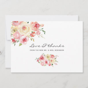 Carte De Remerciements Aquarelle vert clair et gris Mariage floral