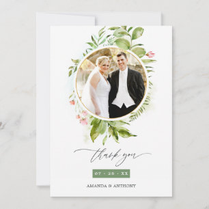 Carte De Remerciements Aquarelle vert photo Mariage