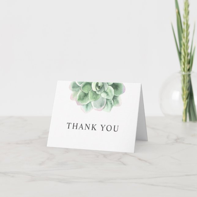 Carte De Remerciements Aquarelle vert succulent. Anniversaire floral de c (Devant)