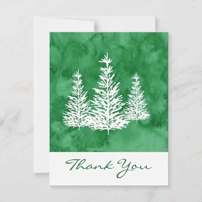 Carte De Remerciements Aquarelle verte à trois pins Abstraite (Devant)