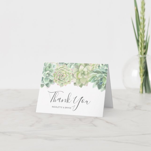 Carte De Remerciements Aquarelle verte botanique Mariage de succulents (Devant)