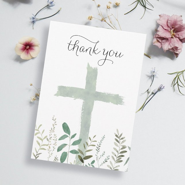 Carte De Remerciements aquarelle verte Croix sainte (Créateur téléchargé)