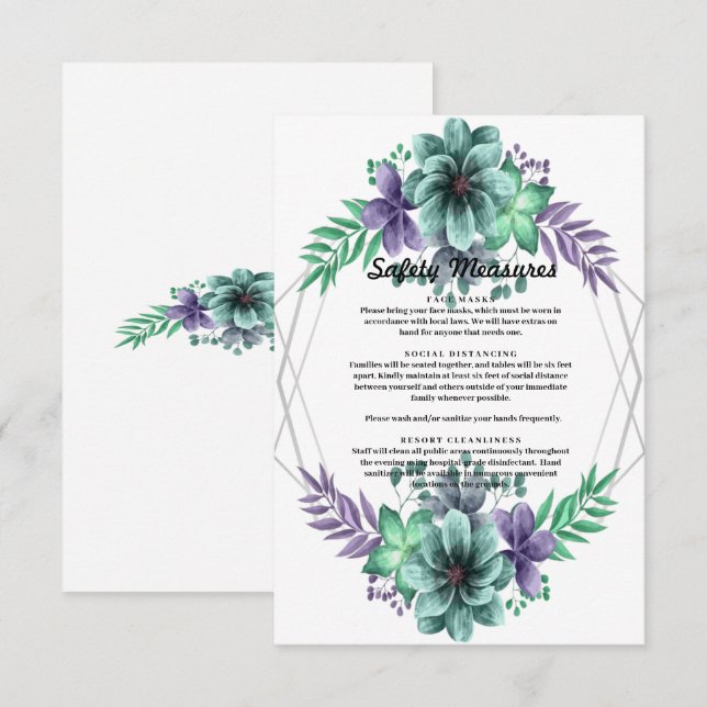 Carte De Remerciements Aquarelle verte Et Violette Mesures De Sécurité Fl (Devant / Derrière)