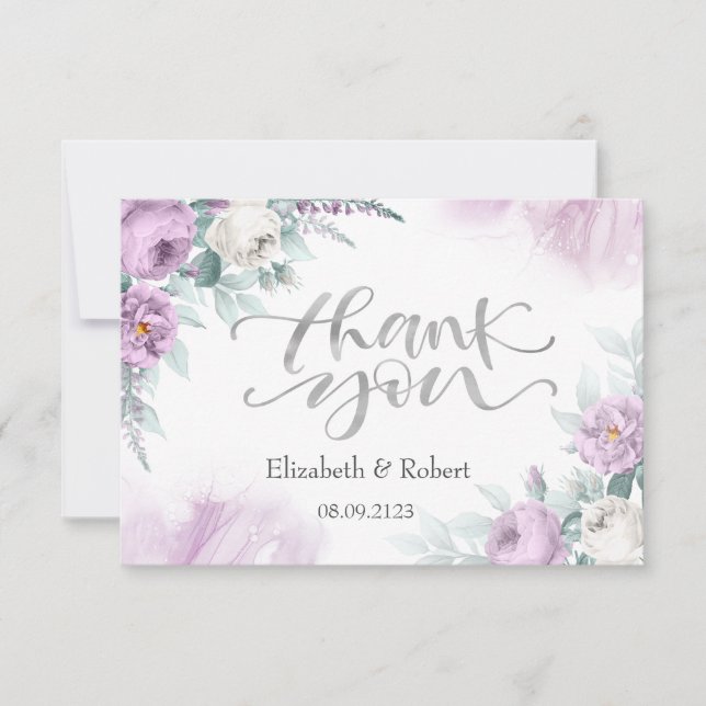 Carte De Remerciements Aquarelle violet Roses (Devant)