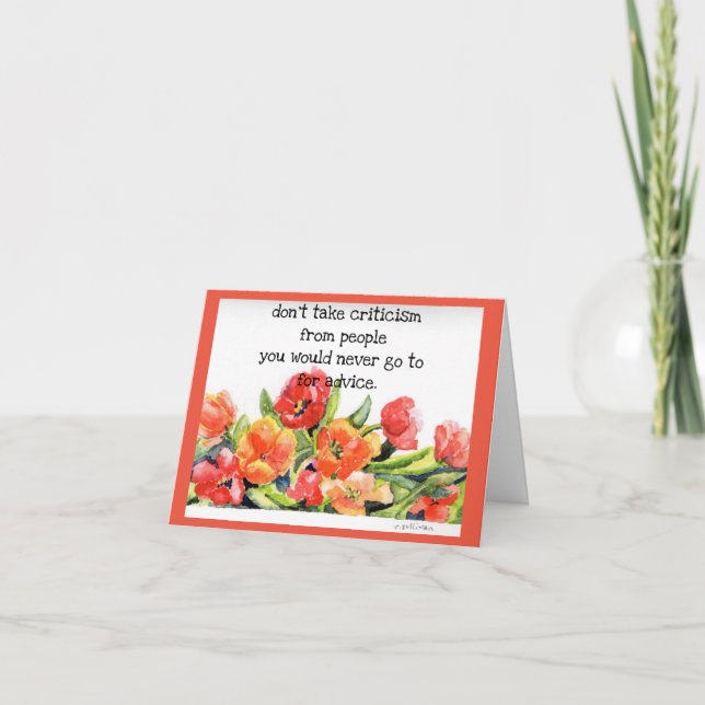 Carte De Remerciements aquarelle vive florale "ne prenez pas de critiques (Devant)