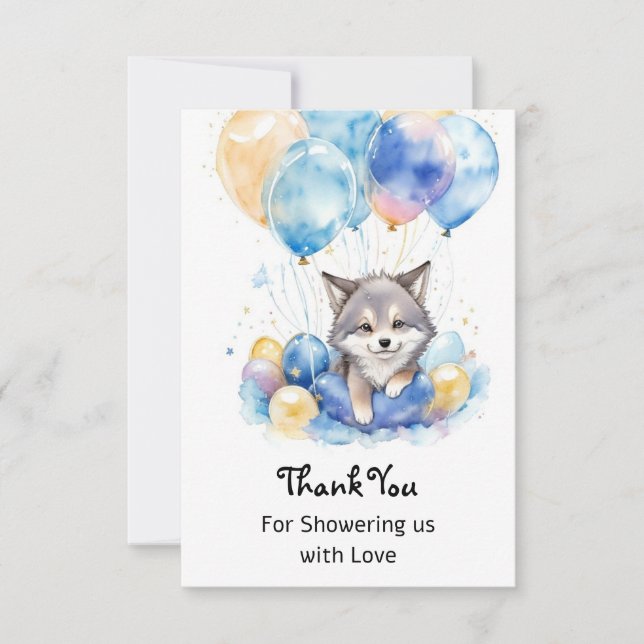 Carte De Remerciements Aquarelle Whimsical Wolf Baby shower de loup (Devant)