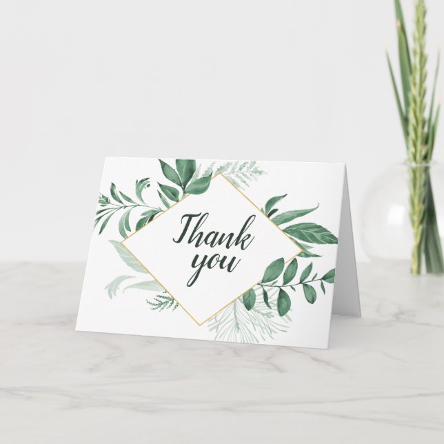 Carte De Remerciements Aquarelle Wild Feuilles Hunter Mariage vert (Devant)