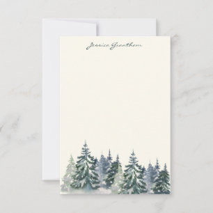 Carte De Remerciements Aquarelles élégantes Arbres Forêt Vert Nom personn