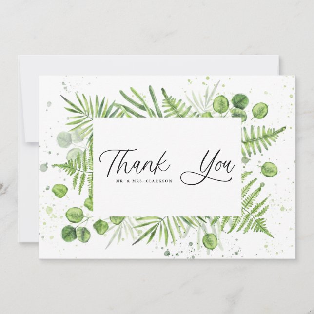 Carte De Remerciements Aquarelles et Mariage de cadre Eucalyptus (Devant)