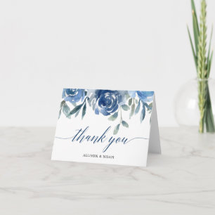 Carte De Remerciements Aquarelles florale bleu marine élégante