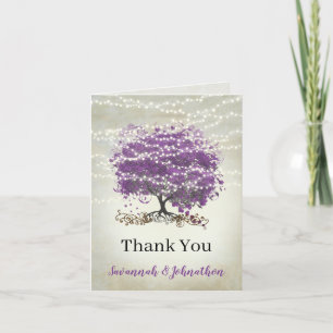 Carte De Remerciements Arbre à feuilles en forme de cœur pourpre Mariage