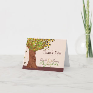 Carte De Remerciements Arbre d'amour tombant feuilles de coeur note de re
