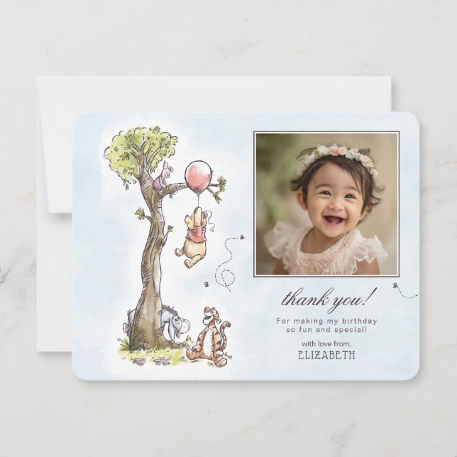 Carte De Remerciements Arbre d'aquarelle Pooh & Friends | Premier anniver (Devant)