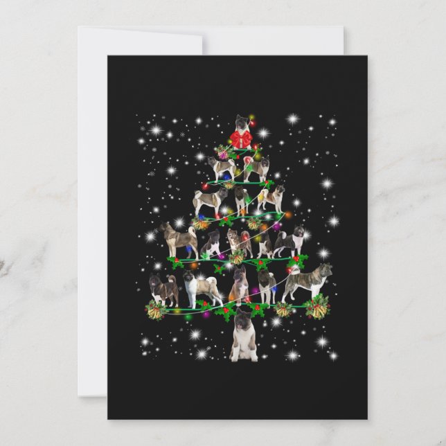 Carte De Remerciements Arbre De Noël Akita Couvert De Flashli (Devant)