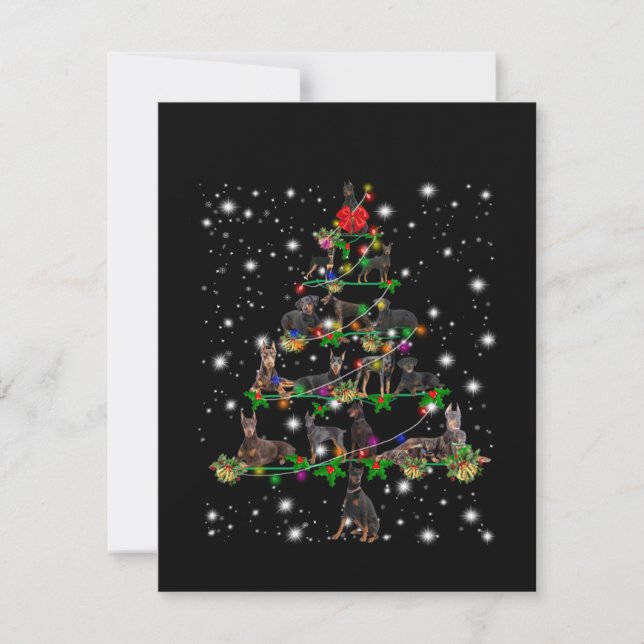 Carte De Remerciements Arbre De Noël Doberman Couvert De Lampe De Feu (Devant)