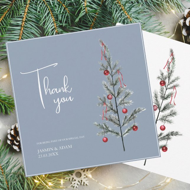 Carte De Remerciements Arbre de Noël Dusty Bleu Mariage d'hiver (Créateur téléchargé)