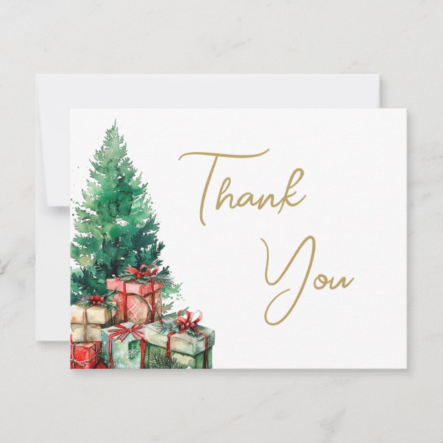 Carte De Remerciements Arbre de Noël Elegant Gold Script Business (Devant)