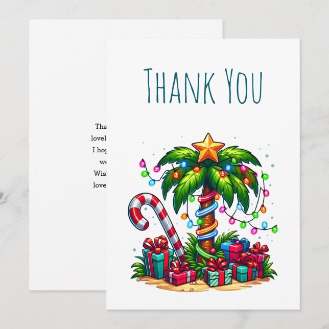 Carte De Remerciements Arbre de Noël Palmier Tropical (Devant / Derrière)