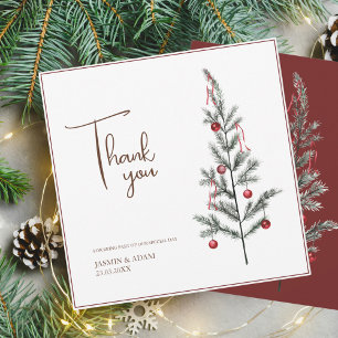 Carte De Remerciements Arbre de Noël Rouge Vert Mariage de fête d'hiver