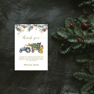 Carte De Remerciements Arbre de Noël rustique d'hiver Tracteur Ours Baby